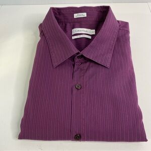 Men's Calvin Klein Long Sleeve Button Up Burgundy & Navy Striped Shirt size 4XLT